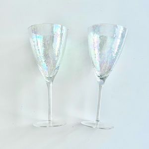 Set of two iridescent wine glasses